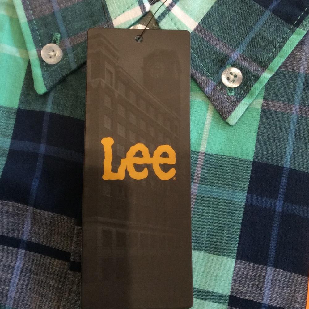 Men’s Lee Short Sleeve Shirt Green/Blue NWT - Picture 3 of 6